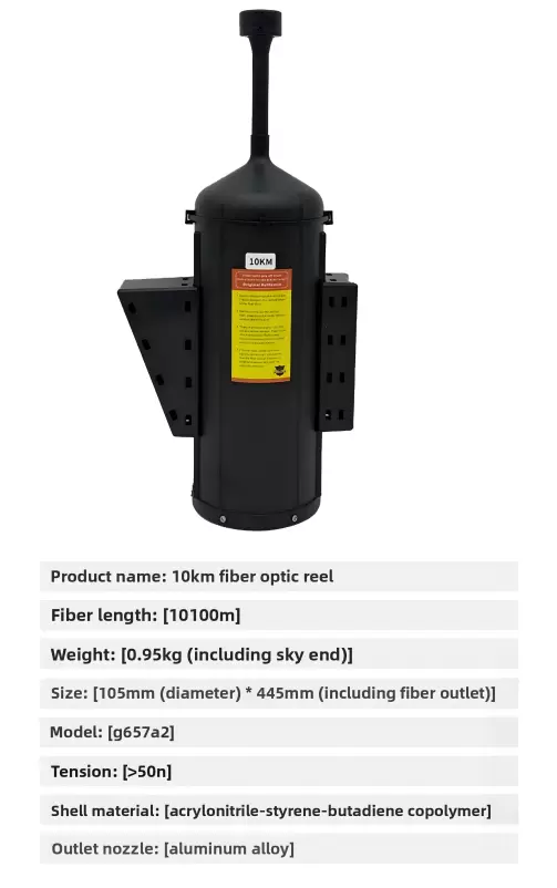 Droni dotati di bobine in fibra ottica per gittata di 3 km, 5 km, 10 km, 15 km, 20 km, 30 km, 40 km.